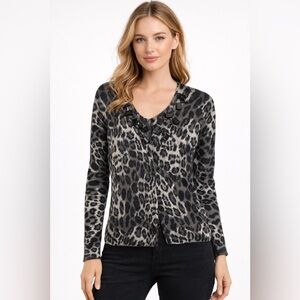 Christopher Fischer 100% Cashmere Embellished Leopard Cardigan – Size M